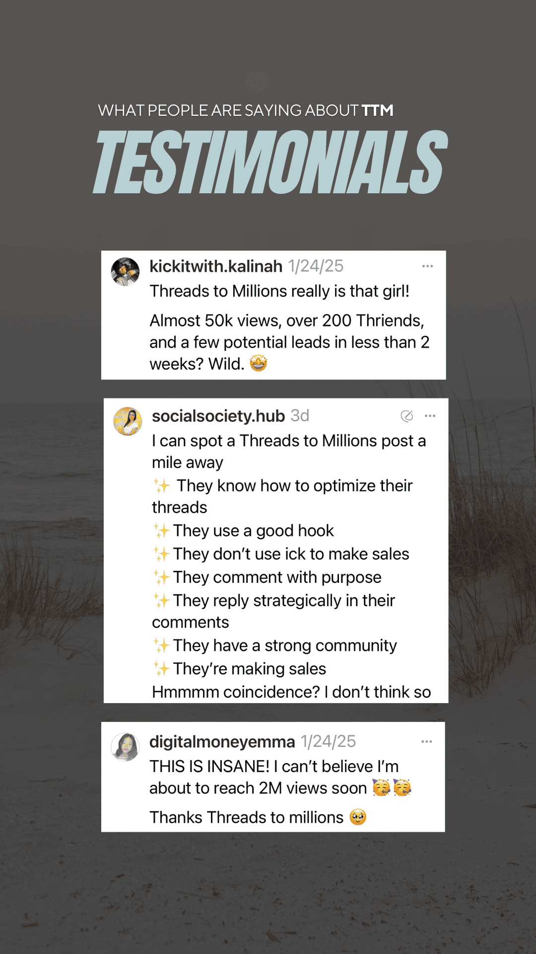 TTM member sharing revenue results and follower growth from Threads to Millions community